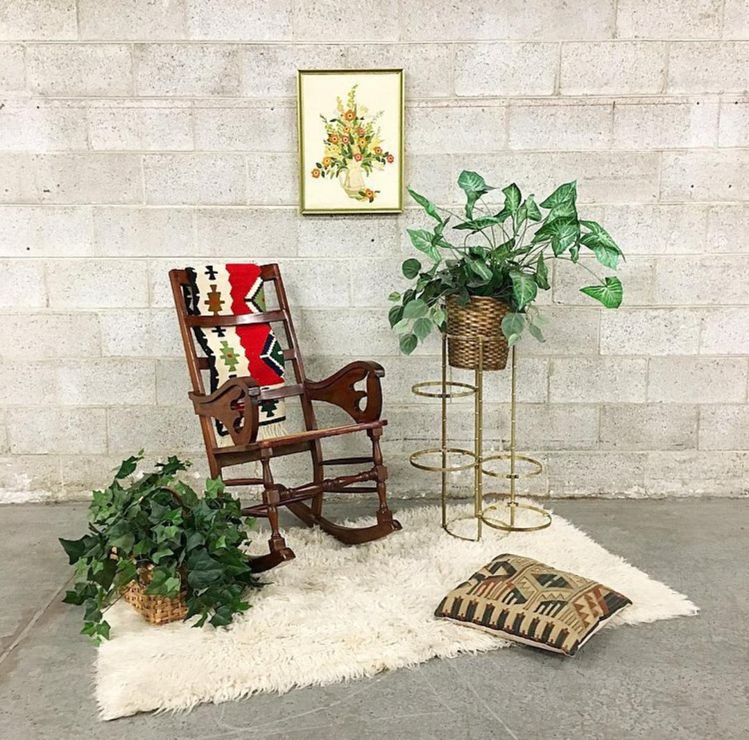 LOCAL PICKUP ONLY Vintage Rocking Chair Retro 1970's Dark Wood ...