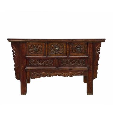 Chinese Vintage Flower Carving Motif Altar Table Console Cabinet cs7125E 