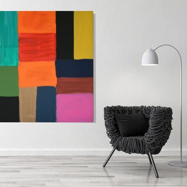 Color Blocks Canvas Painting Large 36&quot;x36&quot; Abstract Minimalist Modern Original Contemporary Artwork Commission ArtbyDinaD by Art