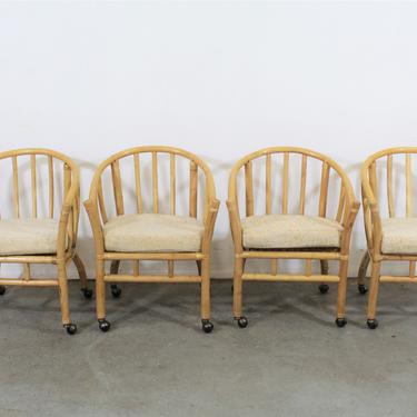 Set of 4 Mid-Century Rattan Dining Chairs with Rollers 