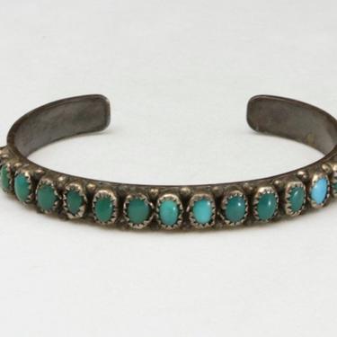 Vintage Petit Point Turquoise Cuff Bracelet Pawn Silver Zuni Signed EOZR 