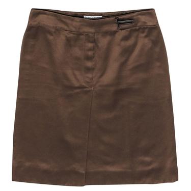 Yves Saint Laurent - Brown Satin Miniskirt w/ Toggle Buckle Sz 4