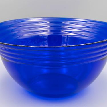 Large Cobalt Glass Serving Bowl | Vintage Art Deco Blue Glass Fruit Bowl Centerpiece Bowl 