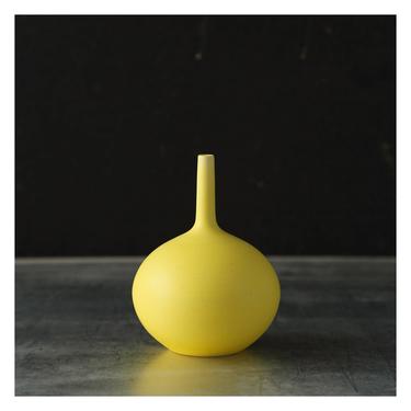 SHIPS NOW- one small 5&amp;quot; stoneware bottle vase in bright yellow matte by Sara Paloma Pottery.  color pop modern minimal bud vase sunshine 