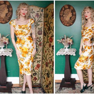 1950s Dress // Yellow Floral Silk Pattullo Jo Copeland Dress // vintage 50s dress 