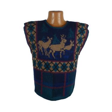 Ugly Christmas Sweater Vintage Wool Vest SKYR Reindeer Holiday Party Size 34 