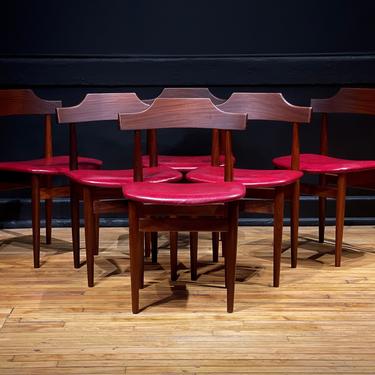 Restored Set of 6 Teak Cowhorn Dining Chairs by Hans Olsen for Frem Røjle - Danish Modern Mid Century Dining Set 