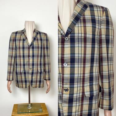Vintage 1950s Plaid Sport Coat 50s Jacket Size 39 R 