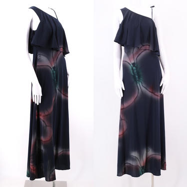70s butterfly print disco maxi dress M-L / vintage 1970s URSULA airbrushed print gown 9-10 