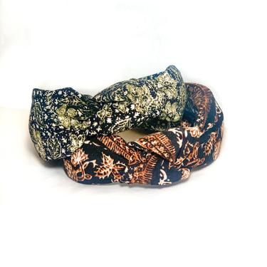Autumn Floral Top Knot Headbands - Bohemian Print  / Black/ Rust  / Green  / Brown  Vintage Black white /  knotted Woman's 
