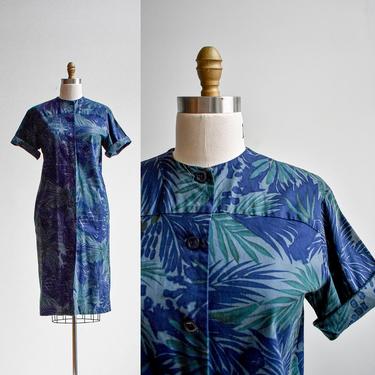 Vintage Blue & Green Botanical Dress 