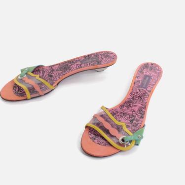 Vintage 90s PUCCI Sandals / 1990s Pastel Patent Leather &amp; Clear Plastic Mules by luckyvintageseattle