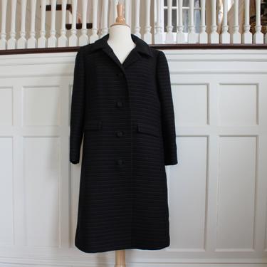Vintage Schlampp's Minneapolis Navy, Black &amp; Brown Textured Stripe Long Dress Coat Women's Size S M 