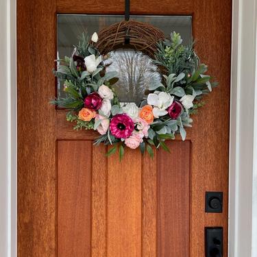 Summer Front Door Wreath with Ranunculus and Magnolia, Front Door Decor, Lambs Ear Wreath, Everyday Wreath, Lambs Ear Wreath 