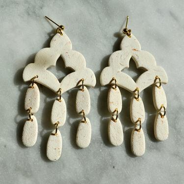 Cream Clay Statement Chandelier Earrings | Handmade 