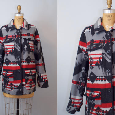 Vintage Orvis Southwestern Aztec Fleece Blanket Jacket Large 