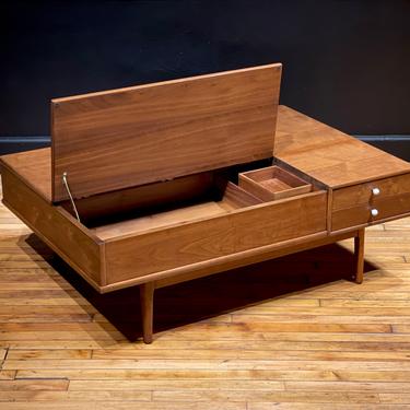 Drexel Declaration Walnut Platform Coffee Table by Kipp Stewart - Mid Century Modern Danish Style Furniture 