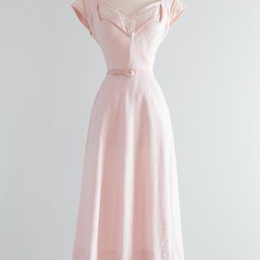 Stunning 1950's Pink Linen Dress With Full Skirt By Elfreda-Fox / Waist 28&quot;