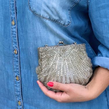 Vintage Silver Beaded Clutch 