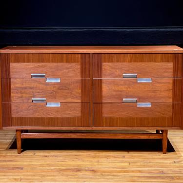Restored American of Martinsville Mid Century Modern Six Drawer Walnut Lowboy Dresser Credenza Sideboard by Merton Gershun 