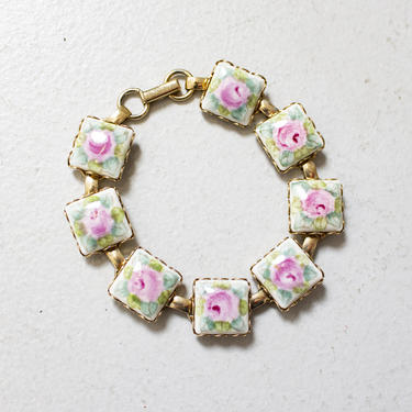 Vintage 1960s Bracelet Floral Enamel Costume Jewelry 60s 