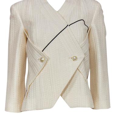 Chanel - Ivory Double Breasted Textured Blazer w/ Black Piping Sz 4