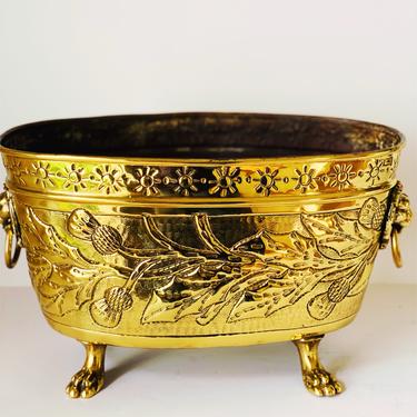 English Brass Repousse Container, Large