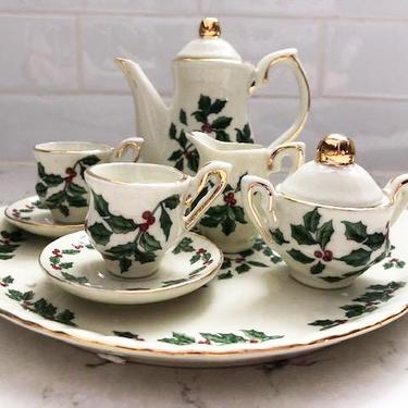 NIB Vintage Miniature Tea Set Formalities by Baum Bros Gold & Ivory Collection Holly Lenox Design by LeChalet