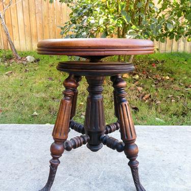 Antique VICTORIAN PIANO STOOL Adjustable Bench INDUSTRIAL Plant Stand Side Table