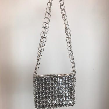 1960s chain bag, vintage 60s purse, mod shoulder bag, 60s metal purse, retro silver purse, walborg purse 