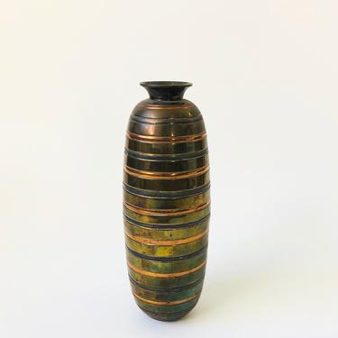 Vintage Striped Brass Vase 