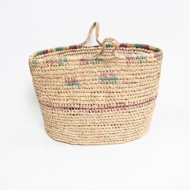 Basket Purse Mexican Rattan Woven Rabbit Market Tote Bag 1970s 