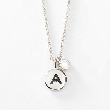 Dainty Initial Necklace - Silver Plated with White Crystal 