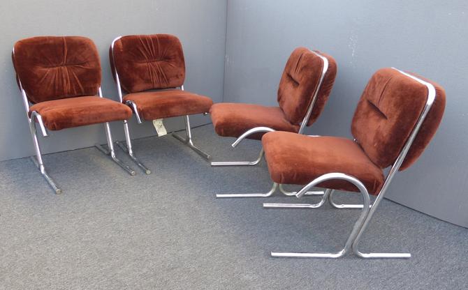 Four Vintage Mid Century Modern Chrome, Vintage Leather And Chrome Dining Chairs