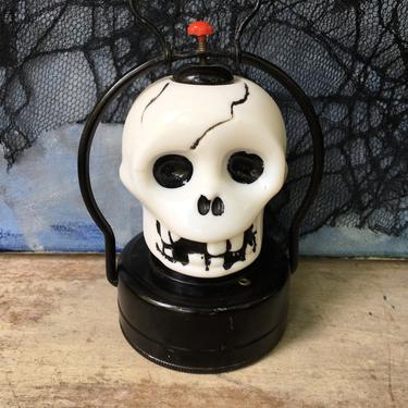 60's Halloween Skull Lantern By Hilco, Skeleton Head Lantern, Glass And Tin, Made In Hong Kong 