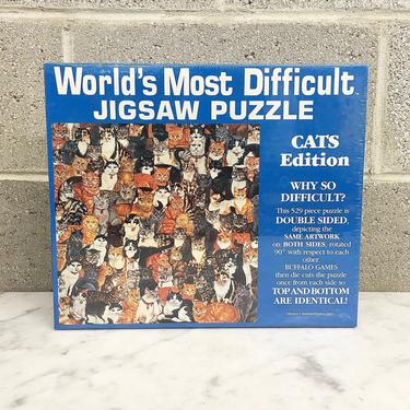 Vintage Puzzle Retro 1990s World's Most Difficult Jigsaw Puzzle + Cats Edition + Buffalo Games Inc + Double Sided + 529 Pieces + 15x15 