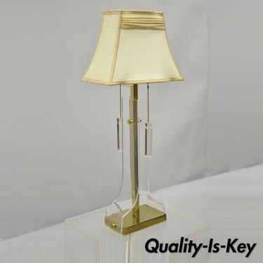 Vintage Mid Century Modern Lucite &amp; Brass Laurel Sculptural Table Lamp