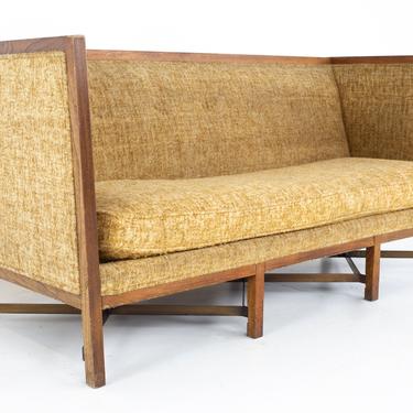 Paul McCobb Style Mid Century Walnut and Brass Shelter Sofa - mcm 