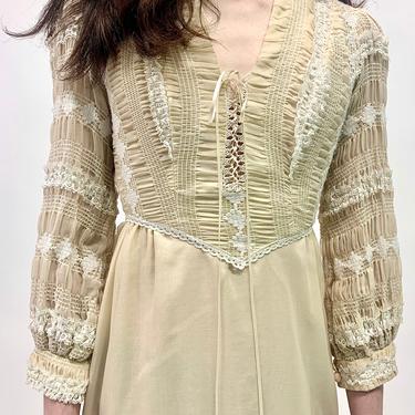 1970s Handmade Creme Prairie Dress