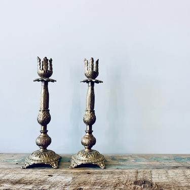Set of Brass Candlesticks | Ornate Brass Candle Holders | Gold Candlesticks | Mantel Decor | Table Decor | Gold Candlesticks Set of 2 