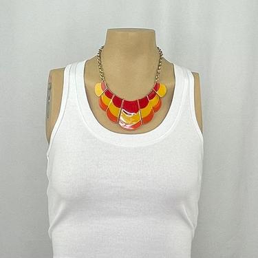 Vintage 1970s Red Yellow and Orange Metal Bib Necklace 