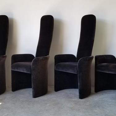 Postmodern High-Backed Armchairs With Chocolate Mohair Upholstery - Set of 4 
