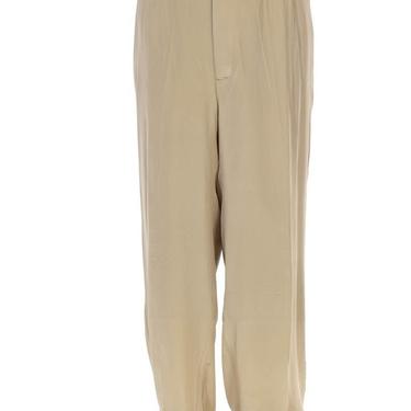 1980S Ecru Silk Crepe De Chine Pleated  Elastic Mens Lightweight Pants 
