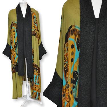 Vintage Women’s Boho Duster Coat 100 % Rayon One Size Plus Long Open Front Coat 