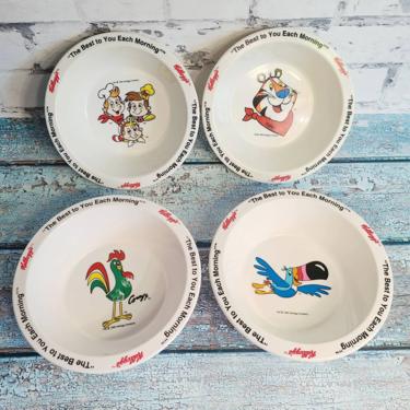Vintage Set Of 4 Vintage 1995 Kelloggs Plastic Cereal Bowls - Complete! 90s Kids Breakfast Bowls 