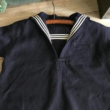 1940s Boys US Navy Pullover Shirt, Nautical, Sailor, Child Size, Felted Wool, Eagle Patch 