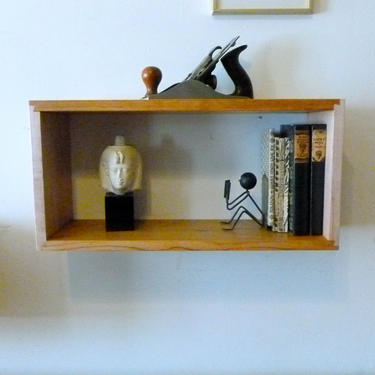 Single Simple Elegant Soft Maple and Butternut Walnut Wall Box Shelf Mid Century Style 