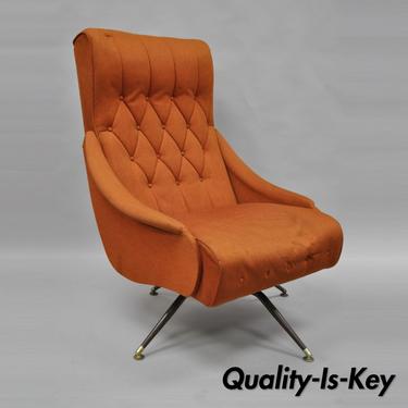 Vtg Mid Century Modern Mak Kraft of Michigan Orange Fabric Swivel Lounge Chair