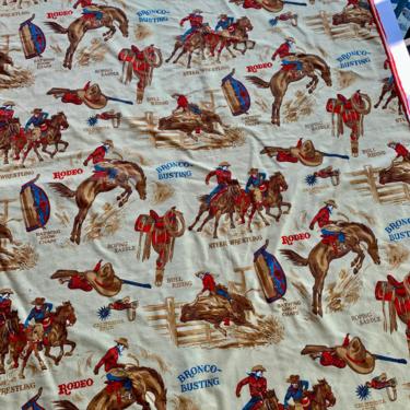 1950'S Rodeo Fabric - Salvaged Cowboy Bedspread Fabric - Fabric Remnant from a Twin Spread - 67 inches x 42 inches 