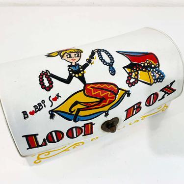 Vintage Bobbi Sox Loot Box Vinyl 50s 1950s Blue Case Holder Storage Mid-Century Retro Mementos Keepsakes Treasure Kitsch Kawaii Cute Kitschy 